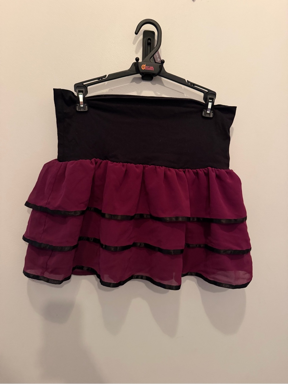 Vintage Forever 21 Black and Plum Layered Ruffle Mini Skirt